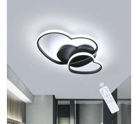Riserva Plafonnier LED Dimmable, 48W Luminaire Plafond Noir, Télécommande 3000-6500K, Forme de Cœur Plafonnier Moderne pour Salon, Chambre, Salle à Manger, Cuisine