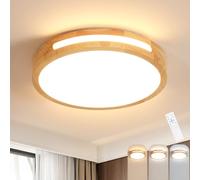Riserva Plafonnier LED Dimmable, 64W Lampe de Plafond Bois Rond, 3000-6500K, Luminaire Plafonnier Moderne Hollow Design pour Salon, Chambre, Salle à Manger, Cuisine, Balcon, Couloir, 40cm