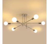 Riserva Plafonnier Moderne, 6 Lumières E27 Lustre Plafonnier Industriel Chrome, Lampe de Plafond en Métal pour Salon, Chambre, Cuisine, Balcon, Bureau (Ampoules non incluses)