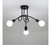 Riserva Plafonnier Vintage Industriel, 3 Lumières Luminaire Plafonnier en Métal, Lustre Plafond E27, Lampe de Plafond pour Salon, Chambre, Cuisine (Sans ampoules, Noir)