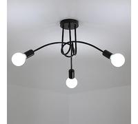 Riserva Plafonnier Vintage Industriel, 3 Lumières Luminaire Plafonnier en Métal, Lustre Plafond E27, Lampe de Plafond pour Salon, Chambre, Cuisine (Sans ampoules, Noir)