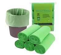 Rishpahu Lot de 80 petits sacs poubelle biodégradables, épais et durables, sans parfum et facile à déchirer, pour cuisine, salle de bain, chambre, bureau, vert, 0,6 mm