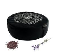 Rishti Coussin de méditation brodé en velours noir - 12,7 x 38,1 cm rempli de sarrasin avec rembourrage en mousse amovible, idéal pour le yoga, le soulagement du stress, la pleine conscience et la vie