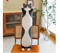 ®Rising FF Coussin en peluche chat mignon, idéal comme cadeau d'anniversaire, 70 cm, noir, 1 pièce