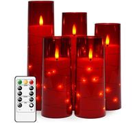 ®RisingFF Bougies LED sans flamme, 5 bougies sans flamme, coque en acrylique stable, corde étoile intégrée (rouge)