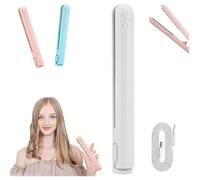 ®RisingFF Fer à lisser et boucler 2 en 1, petit fer à boucler USB portable, mini fer à boucler en céramique,blanc