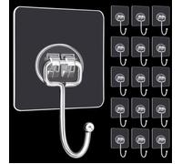 ®RisingFF Grand crochet adhésif, 16 pièces, capacité de charge maximale 20 kg, crochet transparent étanche