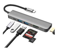 ®RisingFF Hub USB C, adaptateur multiport DEMKICO Type C 6 en 1 avec HDMI 4K, lecteur de carte SD/TF, ports USB 3.0 et USB 2.0