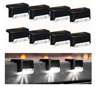 ®RisingFF Lot de 8 lampes solaires d'extérieur à LED, étanches, pour terrasse, escalier (lumière blanche) [Classe énergétique A]