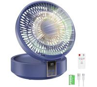 ®RisingFF Ventilateur de table portable, batterie 4000mAh, rotatif à 120°, avec LED, télécommande, minuterie, 3 vitesses