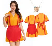 Risingor 2 Broke Girls Costume, Max & Caroline Costume, faillite Sœurs Costume de Serveuse avec Tablier et Collier Costumes Femme pour Carnival Halloween Fête Anniversaire Cosplay