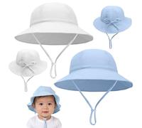 Risipu 2 Chapeaux de Soleil pour bébé en Coton Doux, Chapeaux de pêche avec Lien Ajustable à l'arrière et jugulaire pour Les Nouveau-nés de 0 à 24 Mois (FR/ES, Âge, 0 Mois, 6 Mois, Blanc+Bleu)