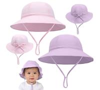 Risipu 2 Chapeaux de Soleil pour bébé en Coton Doux, Chapeaux de pêche avec Lien Ajustable à l'arrière et jugulaire pour Les Nouveau-nés de 0 à 24 Mois
