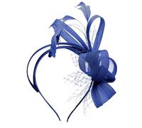 Risipu Bibi pour mariage, accessoire élégant fabriqué à la main en ruban pour femme, parfait pour les mariages, les cocktails, les fêtes de thé Royal Ascot, bleu marine, taille unique