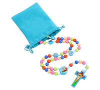Risipu Chapelet coloré pour apprendre à prier - Chapelet coloré pour enfants avec pochette cadeau en velours pour Noël, Pâques et baptême catholique, Bois
