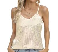 Risipu Débardeur à paillettes pour femme avec franges, sans manches, pour les fêtes et les occasions spéciales, Abricot, XL-XXL