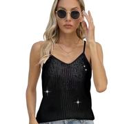 Risipu Débardeur à paillettes pour femme avec franges, sans manches, pour les fêtes et les occasions spéciales, Fer à repasser, XL-XXL