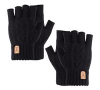 Risipu Lot de 2 paires de mitaines d'hiver chaudes épaisses en tricot thermique pour le travail, la course à pied, le vélo, la conduite, gants tactiles pour homme et femme (noir + noir)