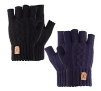 Risipu Lot de 2 paires de mitaines d'hiver chaudes et épaisses en tricot thermique pour le travail, la course à pied, le vélo, la conduite, gants tactiles pour homme et femme (noir + bleu marine)