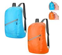Risipu Lot de 2 sacs à dos pliables pour homme et femme - Léger et pliable - Résistant à l'eau - 20 l - Pour les sports de plein air, les voyages, la randonnée, les trajets, Bleu ciel, orange, M