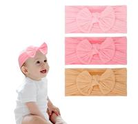 Risipu Lot de 3 bandeaux à cheveux avec nœud pour bébé, cadeau pour bébé fille, bandeau en nylon, accessoires de cheveux élastiques doux pour filles, parfait pour accessoires de photographie de