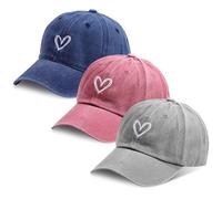 Risipu Lot de 3 casquettes de baseball réglables en coton avec broderie en forme de cœur pour femme et homme - Casquettes décontractées pour sports de plein air, Gris, bordeaux, bleu marine, Taille