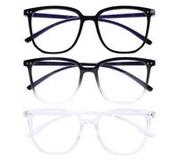 Risipu Lot de 3 lunettes anti-lumière bleue, protection UV400, monture transparente, anti-fatigue oculaire pour homme et femme, légères et confortables pour toutes les formes de visage, Noir, blanc