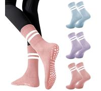 Risipu Lot de 3 paires de chaussettes antidérapantes pour femme, pour Pilates, ballet, danse, trampoline, taille unique