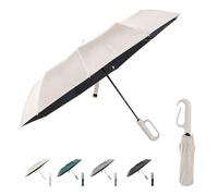 Risipu Parapluie de voyage à boucle annulaire, noir, ouverture et fermeture automatique, 10 baleines, coupe-vent, portable pour hommes et femmes, beige, 69 cm