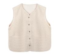 Risipu Veste sans manches en sherpa pour femme - Veste décontractée et chaude en fausse fourrure Teddy avec poches - Manteau en polaire pour l'hiver, beige, XXL