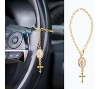 Rislobx Accessoires de breloque catholique pour volant, pendentif Vierge Marie à suspendre, accessoire de volant avec breloque Vierge Marie et croix, décoration de voiture catholique pour homme et