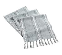 rismart Chemin de Table à Pompons Style Rustique Tisser Rayure Nappe Bleu Poussiéreux,32 x 220 cm