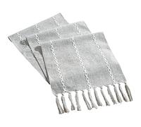 rismart Chemin de Table à Pompons Style Rustique Tisser Rayure Nappe Gris,32 x 220 cm