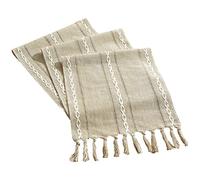 rismart Chemin de Table à Pompons Style Rustique Tisser Rayure Nappe Kaki,32 x 220 cm