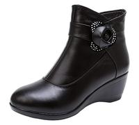 rismart Femme Cuir Cheville Bottes Noir Courte Doublé de Fourrure Bottine Compensée 36