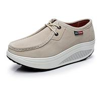 rismart Femmes Confortable Plate-Forme Suède Cuir Entraîneur Chaussures Beige 40 EU