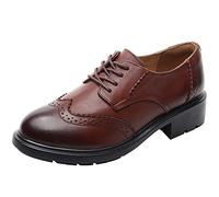 rismart Femmes Ronde Orteil Lacets Cuir Brogue Oxfords Chaussures de Ville à Lacets 02363(Marron,35.5 EU)