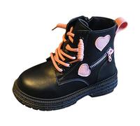 rismart Fille Bottes à Cheville Fermeture éclair Lacer Motif Coeurs High Top Extérieur Bottes de Motard Noir, 26 EU