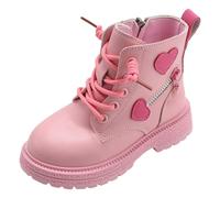 rismart Fille Bottes à Cheville Fermeture éclair Lacer Motif Coeurs High Top Extérieur Bottes de Motard Rose, 36 EU