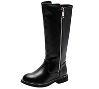 rismart Fille Hautes au Genou Zip Bottes D'équitation Faux Doublé Fourrure Bas Talon Bloc D'hiver Chaussures SN03922(Noir,34 EU)