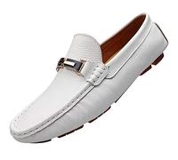 rismart Homme Respirante Conduire Une Voiture Glisser sur Confort Cuir Flâneur Appartements Blanc,42 EU