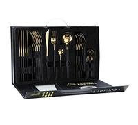 rismart Set de Couverts, Set de Couteaux et Fourchettes Cuisine en Acier Inoxydable, Ménagère de 24 Pièces pour 6 Personnes Or Noir