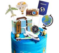 Rismise Décorations et décorations de gâteaux sur le thème du voyage : 15 décorations pour cupcakes, 5 valises, mini appareil photo, avion, boussole - aventure, mariage, voyage, départ à la retraite