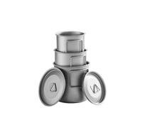 RISON-Titanium Lot de 3 gobelets de camping en titane avec couvercle et poignées pliantes - 220/380/550 ml - Ultra légères et portables - Équipement de cuisine pour pique-nique, randonnée, cuisine