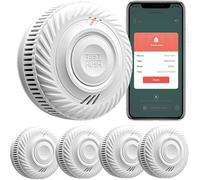 RISOON Détecteur de fumée Intelligent, détecteur de fumée Wi-FI avec capteur photoélectrique, détecteur d'incendie Conforme à EN14604, Compatible avec Tuya/Smart Life APP, 10 Ans Batterie 4-Pack