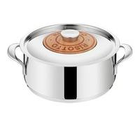 Lagostina Emozione Risottiera + Couvercle avec Insert en Bois de Cerisier Ø 24 cm, Faitout Induction et Gaz en Acier Inoxydable 18/10 et Bois, Fond Lagotherm Triple Couche et Larges Poignées Soudées