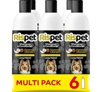 RISPET Shampoing Démêlants Noix de Coco et Kératine, Nettoyant pour Chiens et Animaux à Poils Longs, Formule Délicate sans Allergènes et pH Équilibré, Parfum Noix de Coco, 6x370 ML
