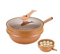 Ristyur Poêle Antiadhésive en Argile - Poêle Wok en Céramique Antiadhésive - Wok Chinois À Fond pour Induction - Wok en Céramique À Fond Plat - Wok Antiadhésif - Cuisson À Vapeur Et Cuisson Tout en 1