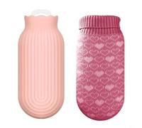 Risveglio Bouillotte en silicone réutilisable avec housse tricotée pour thérapie par compression à froid - Passe au micro-ondes - 550 ml - Rose