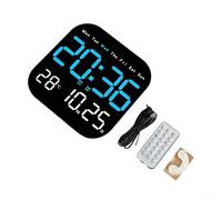 Risveglio Grande horloge murale numérique avec télécommande, affichage LED pour l'heure, la date, la température, la semaine, luminosité réglable, noir (bleu)